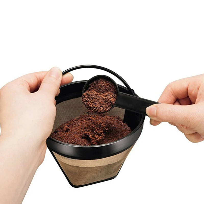 

Washable Handle Coffee Filter Stainless Steel Reusable Coffee Filter Cone-Style Refillable Gold Mesh Cafe Maker Machine Tool
