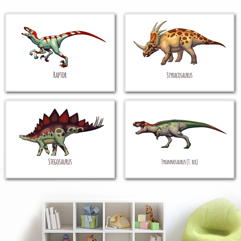 Raptor T-Rex Dinosaur Stegosaurus Wall Art Canvas Painting Nordic Posters And Prints Nursery Wall Pictures Baby Kids Room Decor