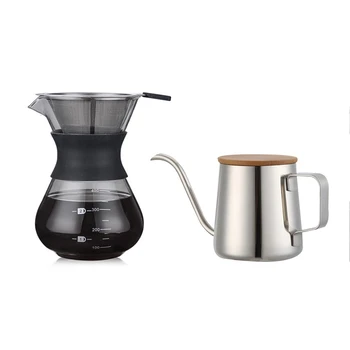 

1Pcs 200ML Coffee Glass Percolators Stainless Steel & 1Pcs 350Ml Long Narrow Spout Coffee Pot Gooseneck Kettle