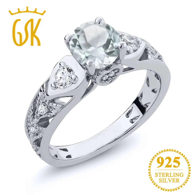 GemStoneKing 925 пробы Серебряное кольцо с драгоценным камнем в античном стиле 2,01 карат натуральный Небесно-Голубой Аквамарин обручальные кольца для женщин