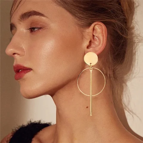 Big hoop Earrings Korean Geometry Metal Gold Earrings For women Female Retro Drop Earrings 2021 Trend Fashion Jewelry