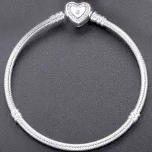 Браслет с сердечками, цепочка-змейка с кристаллами, браслет, подходит для 925 пробы, серебряный браслет с бусинами, шарм, сделай сам, ювелирное изделие