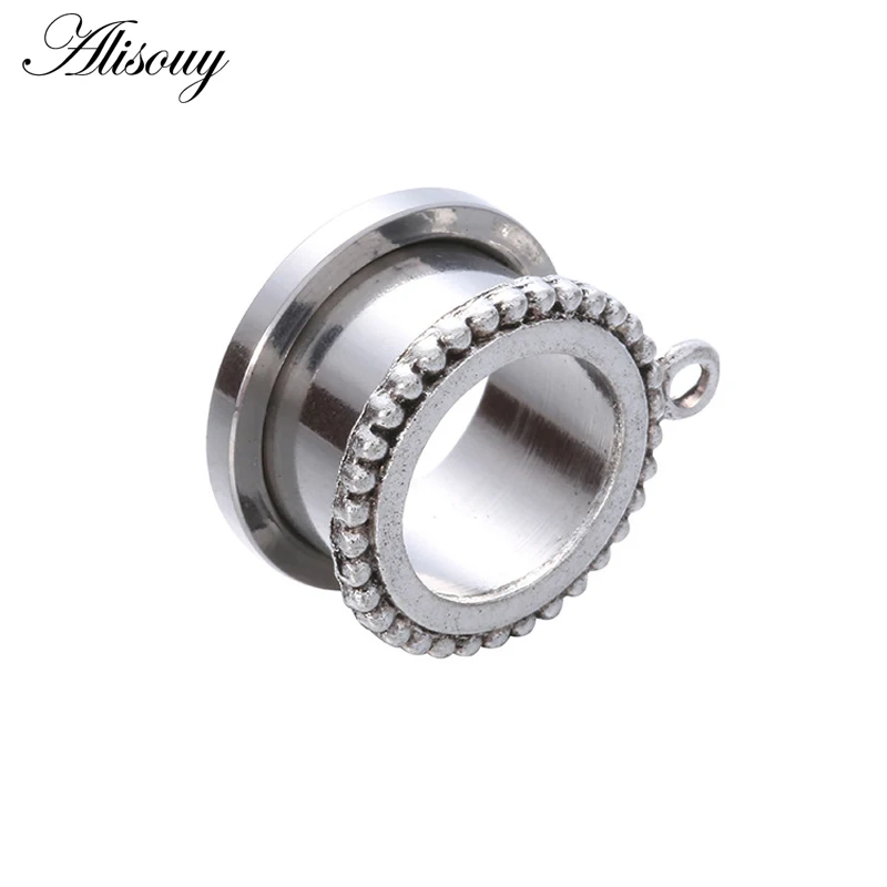 EM0875P DIY Alisouy 1 пара 6-30 мм нержавеющая сталь DIY Висячие Ушные Тоннели пробки Серебряный расширитель для растягивания ушей измерительные приборы пирсинг ювелирные изделия для тела - Окраска металла: EM0875P DIY