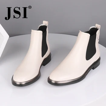 

JSI Fashion Chelsea Boots High Quality Genuine Leather Comfortable Elastic Band Solid New Shoes Low Heel Women Ankle Boot JC535