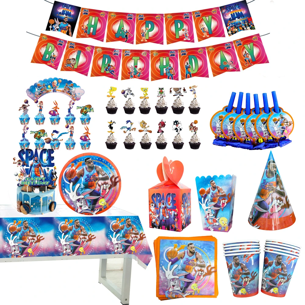 Space Jam decoraciones para fiesta de cumpleaños de niños, suministros para infantiles, plato de papel, vasos, Pancarta, caja de palomitas de maíz, globos, Baby de fiesta AliExpress