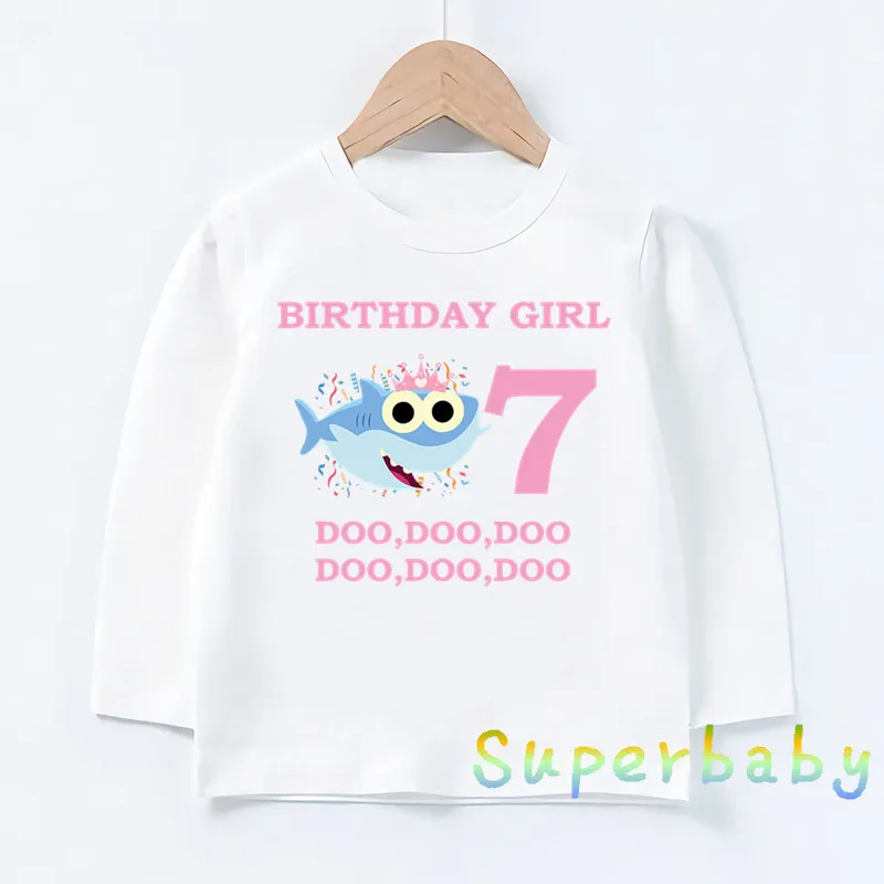 LKP2441-Q Свечи "Happy Birthday" для торта, Акула, 1-9 лет, футболка с принтом цифр, Забавные топы с рисунком для маленьких мальчиков и девочек, Детская футболка с длинными рукавами, LKP2441 - Цвет: LKP2441-Q