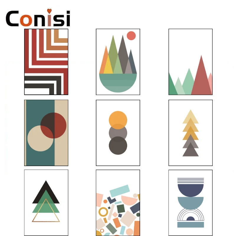 

Conisi Colored Geometric Figures Canvas Poster Modern Popular Pattern Wall Art Painting Home Decor Round Triangle Pictures