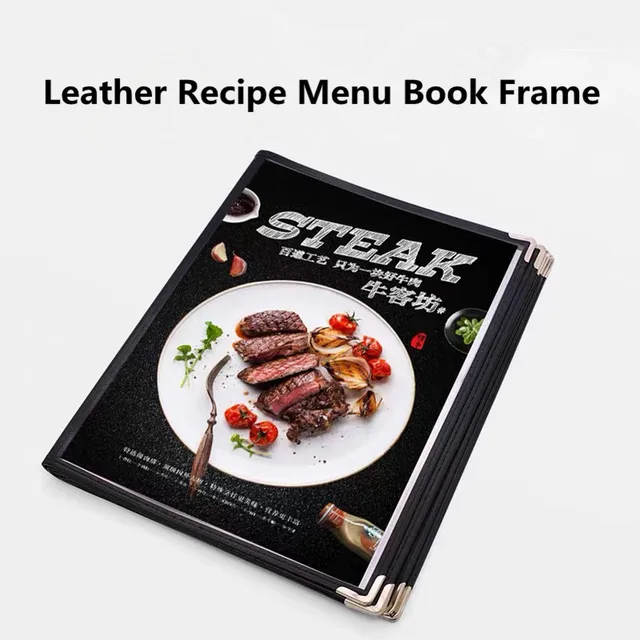 Black PU Leather Menu Covers - Waterproof 4 View Fold Menu Books For Restaurants, Cafes & Bars (4.25 X 11 Inches, 30 Pcs)