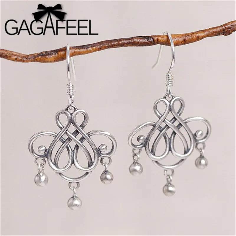 

GAGAFEEL 100% S925 Sterling Silver Retro Earrings Chinese Knot Tassel Earrings Ethnic Jewelry for Women