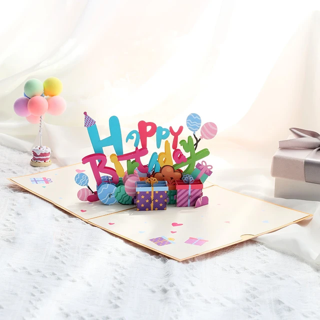 Biglietto di auguri di buon compleanno per ragazza bambini moglie marito  torta di compleanno 3d biglietti di auguri Pop-Up cartoline regali con  busta - AliExpress