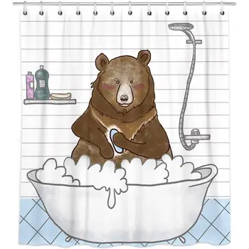 

Black Bear Shower Curtains, Bathroom Style Cloth Shower Curtains in Bath, Cute Animal Bear White Bathroom Shower Curtains Rings