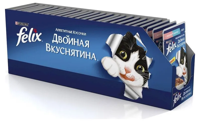 Корм влажный Felix «Аппетитные кусочки» для кошек с лососем, 85 г(24 шт