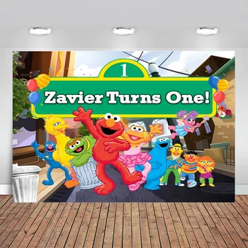 

Happy Birthday Party Sesame Street Elmo Abby Cookie Personalized DIY Custom Photo Backdrop Background Vinyl