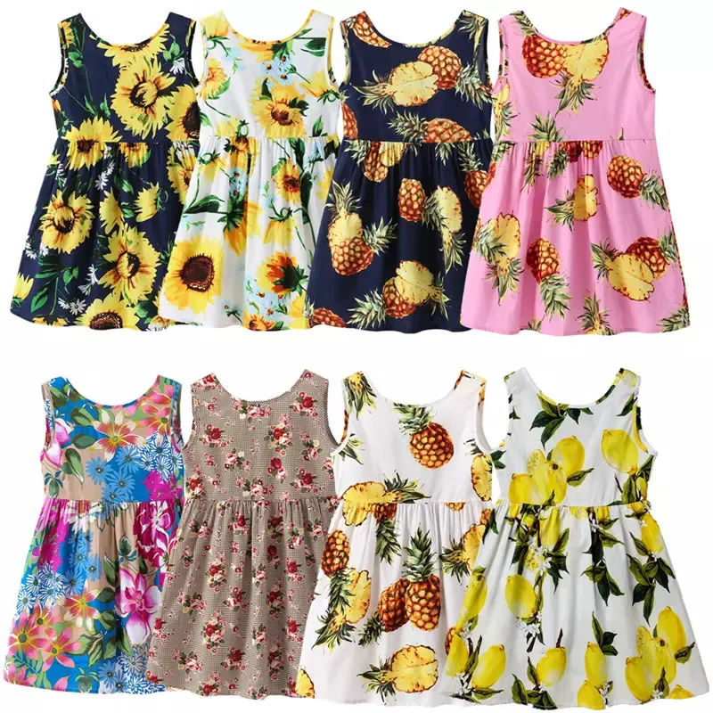 

Summer Girl Dress Children Cotton Sleeveless Dresses Printed Flower Kids Dress for Girls Fashion Girls Clothing