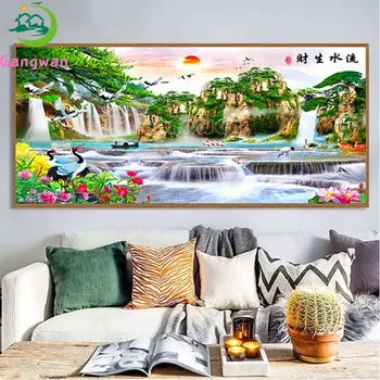 

large size Diy diamond painting Flowing water to make money 5d Cross stitch For Full Embroidery Mosaic Diamond waterfall scenery