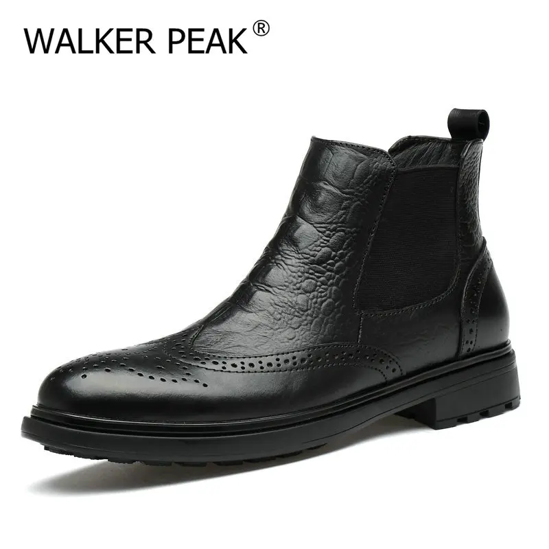 

Big size 36-47 Men Chelsea Boots Genuine Leather Winter Formal Vintage Style High Top Slip on Ankle Boots for Men Botas Hombre