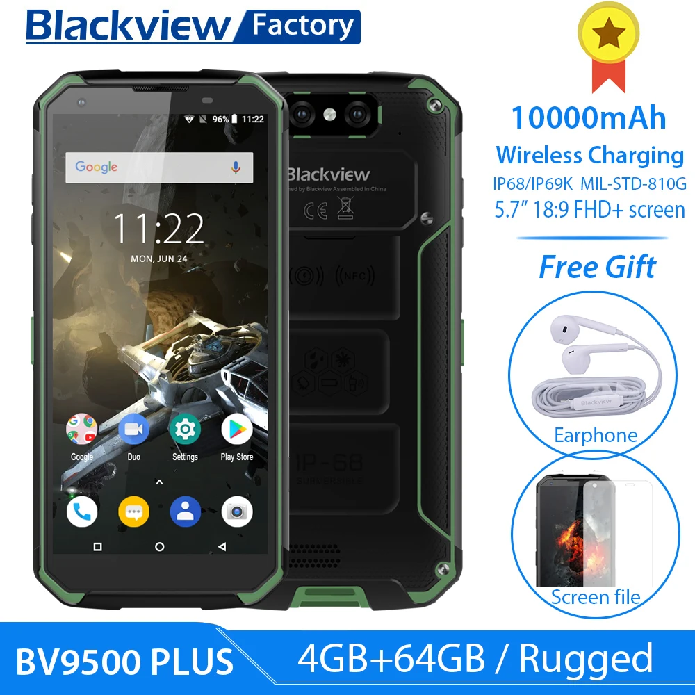 BLACKVIEW BV9500 PLUS 10000 мАч 5 7 ''FHD Смартфон IP68 Водонепроницаемый Android 9 0 4 Гб + 64