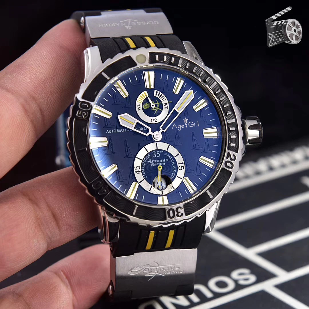 

Luxury Brand New Men Silver Blue Artemis Automatic Mechanical Stainless Steel Sapphire Black Sea Diver Chronometer Watch Limited
