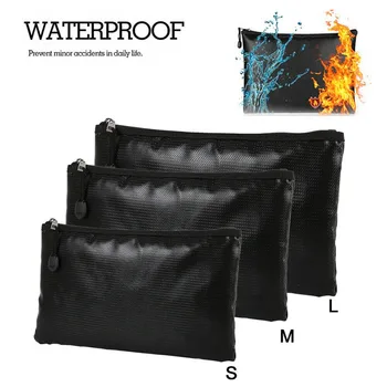 

Portable Fireproof & Waterproof Document Envelope File Folder Cash Pouch Money Safe Bag For Home Office S/M/L