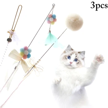

3PCS Cat Feather Teaser Toy Bell Pompom Cat Tassel Wand Kitten Interactive Toy Pet Funny Favor Playing Toy Training Toys