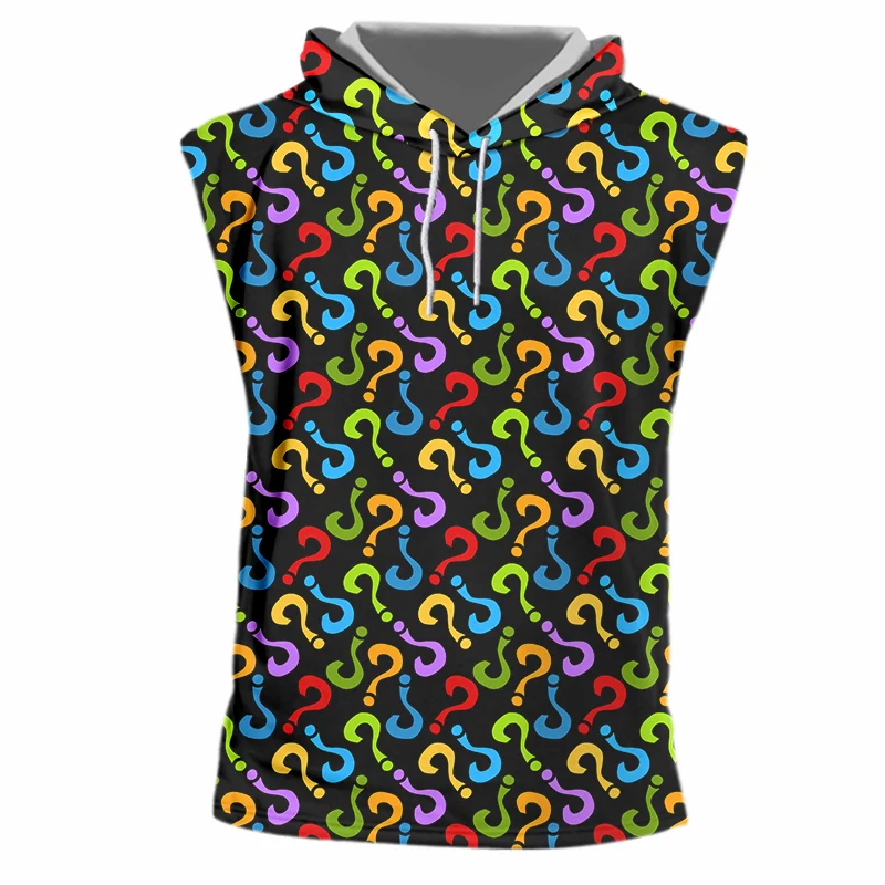 

IFPD EU Size Summer Vest With Hat Printed Color Question Mark 3D Hooded Tank Top Women/men Bodybuilding Fitness Sleeveless Tops