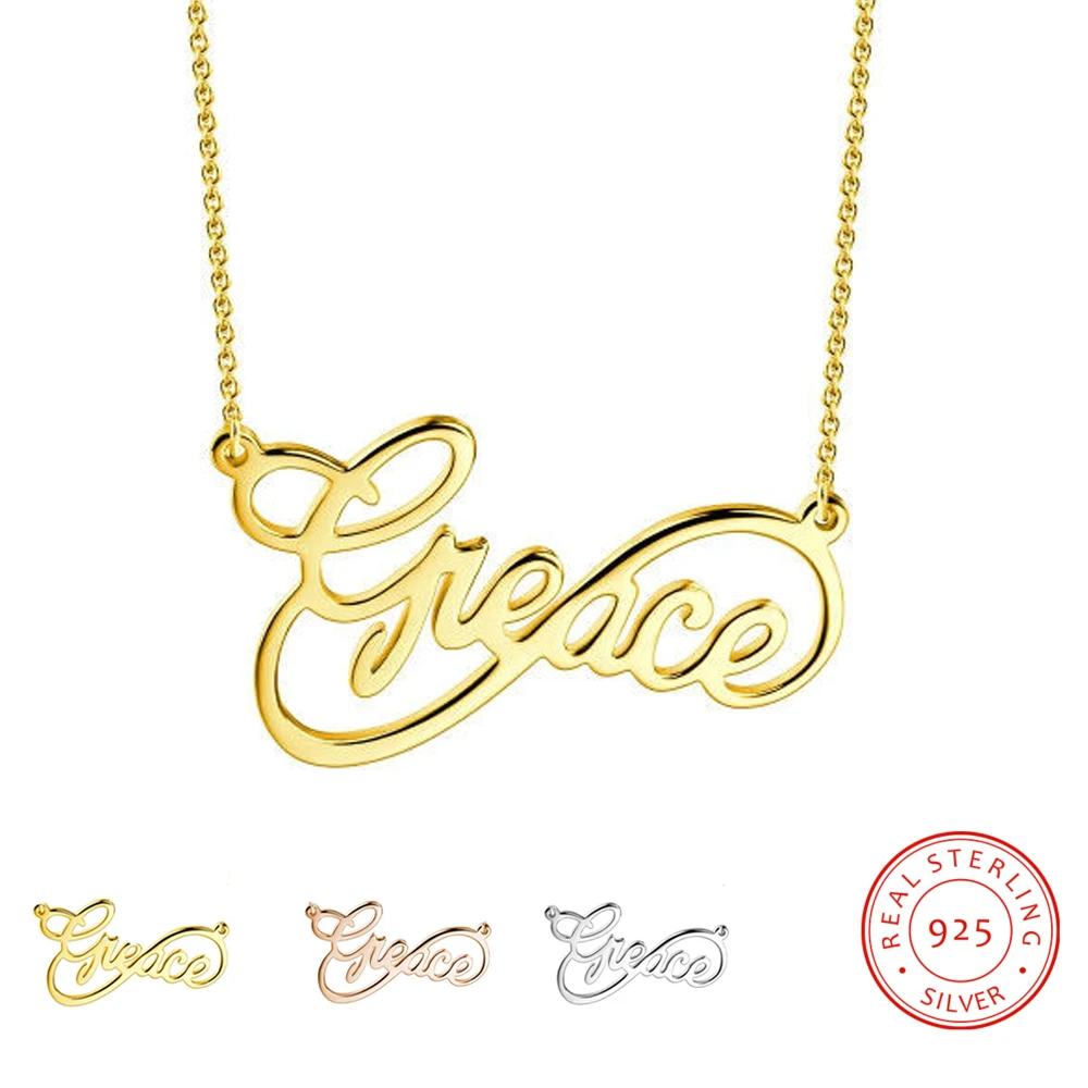 

Personalized 925 Sterling Sliver Name Necklaces Charm Gold Pendant Customized Name Fashion Jewelry Promised Gift for Women