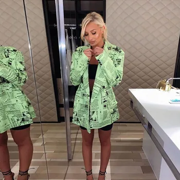 

2019 long sleeve print blazer lady autumn winter women jacket streetwear loose coat windbreaker