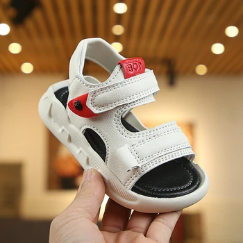 

Boys Sandals 2020 New Summer PU Leather Sandals Children's Shoes Kids Black White Shoes Antislip Sole Size 21-36
