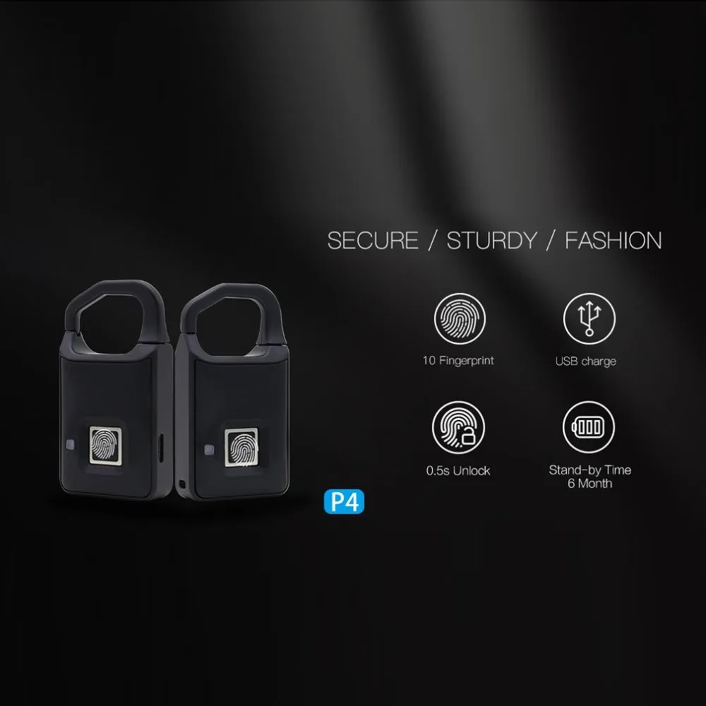 

Smart USB Charging P4 Fingerprint Lock Door Lock USB Rechargeable Smart Keyless Pad lock Suitcase Lock