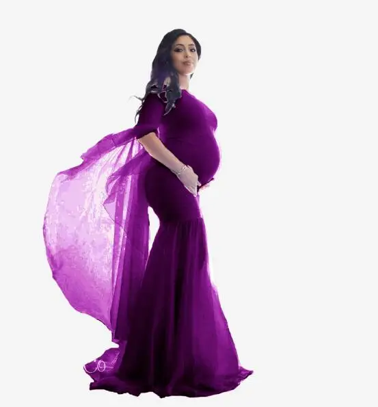 Long Maternity Dresses For Photo Shoot Women Clothes Lace Maternity Photography Props Dresses For Pregnant Lotus leaf edge - Цвет: as picture