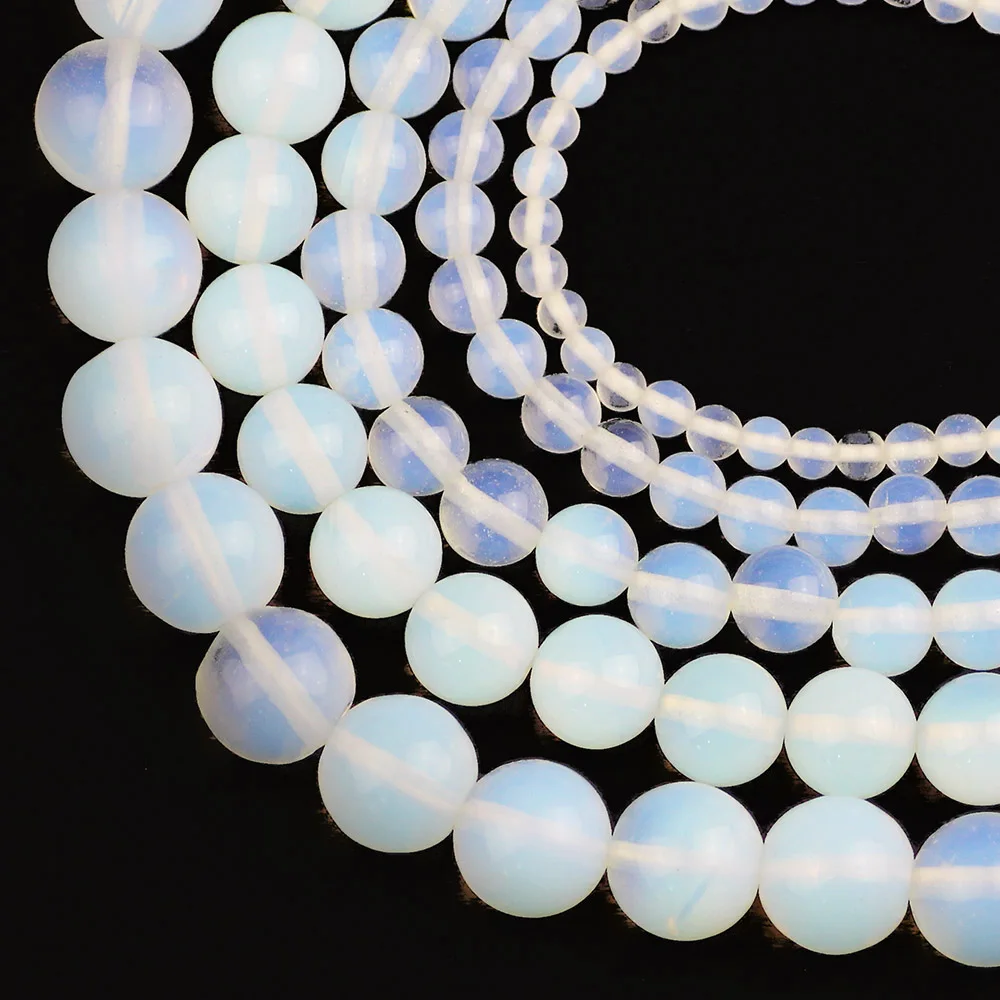HGKLBB Natural White Opal Beads Stone 4/6/8/10/12MM Round ball Loose For Jewelry Making DIY Necklace Bracelet Accessories | Украшения и