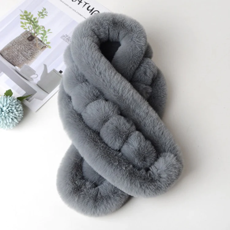 Gray DRESSUUP, искусственный кроличий мех, шарф для женщин,, Модный зимний шарф, воротник, теплый шейный шарф, теплый, пушистый, мягкий, шаль, платок для женщин - Цвет: Gray