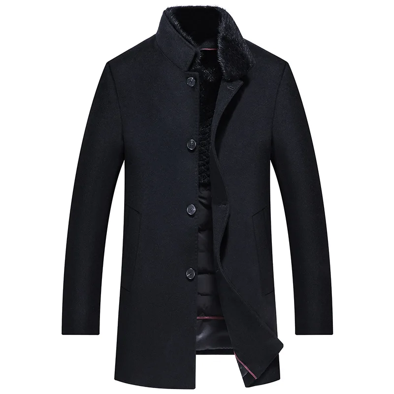 AZ- 8852 black Aismz роскошный качественный зимний шерстяной норка с кашемиром меховой воротник 90% белый утиный пух длинный пуховик мужской деловой Повседневный толстый теплый пуховик - Цвет: AZ- 8852 black