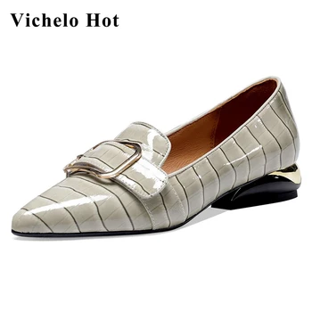 

Vichelo Hot pointed toe med heel buckle decorations Korean street mature lady daily wear slip on fashion modern women pumps L9f6