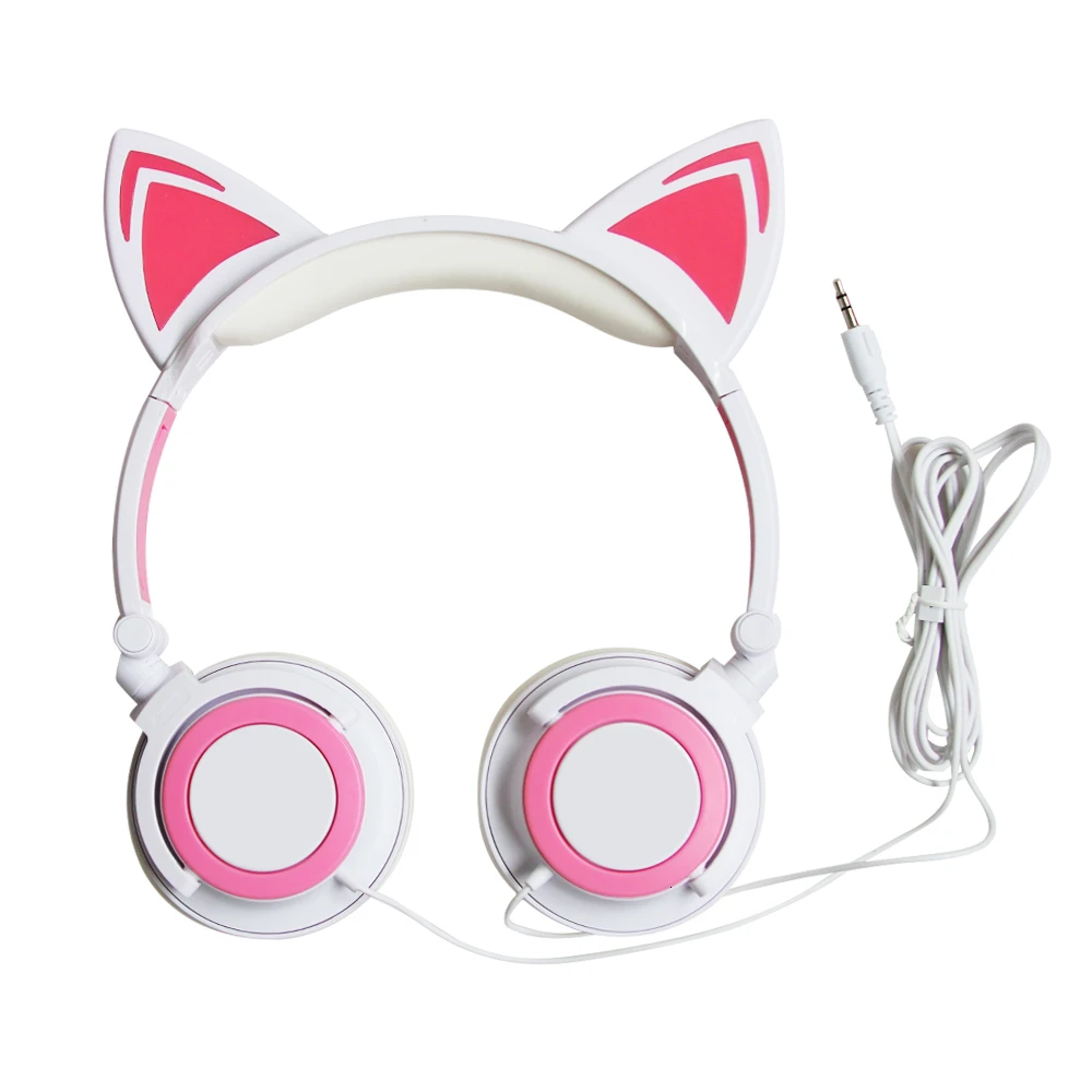CHYI Foldable Flashing Glowing Led Light Gaming Headset MP3 MP4 Earphone Cute Cartoon Cat Ear Headphone For Kids Girl Gift