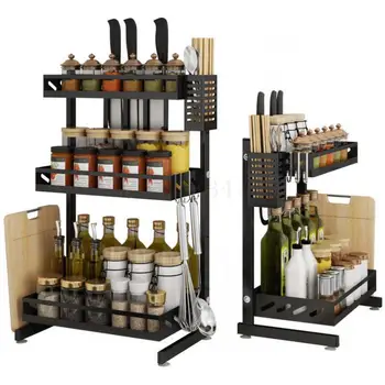

Stainless Steel Kitchen Shelf, Condiment Shelf, Table Top, Black Multi-layer Products, Household Daquan Condiment Storage