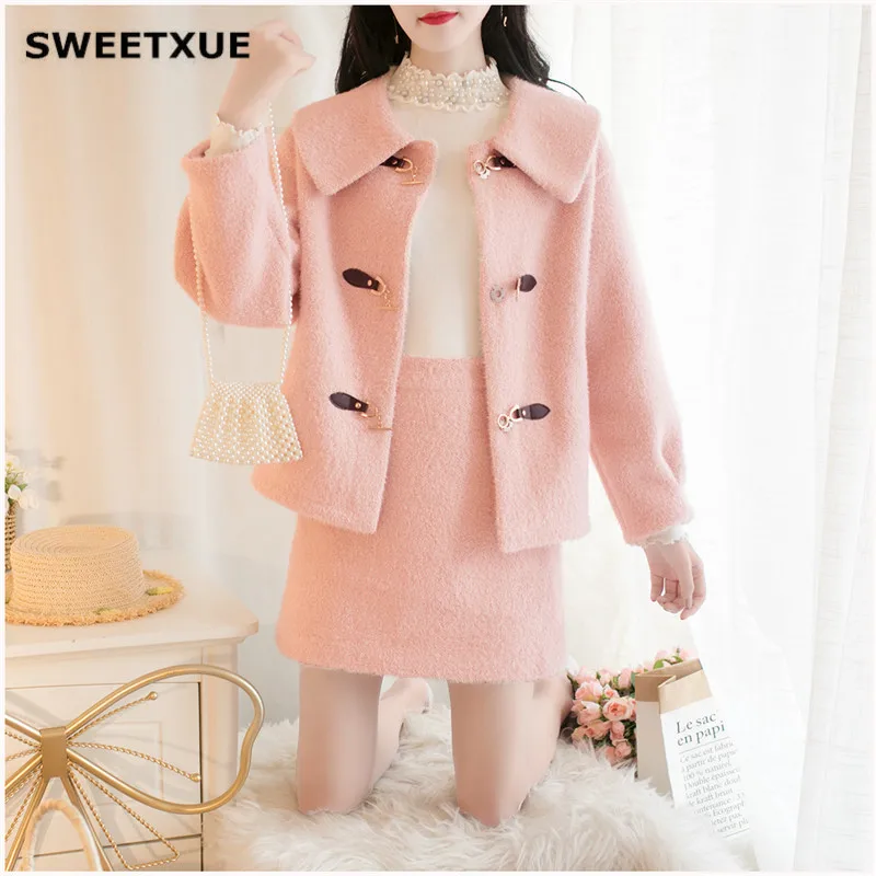 SWEETXUE 2019 осенне зимний костюм из меха норки модная Милая куртка с отворотом и