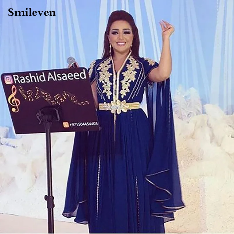 Smileven Pakistan Royal Blue Вечерние платья с высокой шеей шифоновый вечерний наряд в