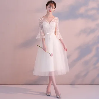 

Appliques Asymmetrical Chinese Lady White Formal Party Dress Women New 2020 Sexy V-Neck Cheongsam Prom Qipao Vestidos De Festa