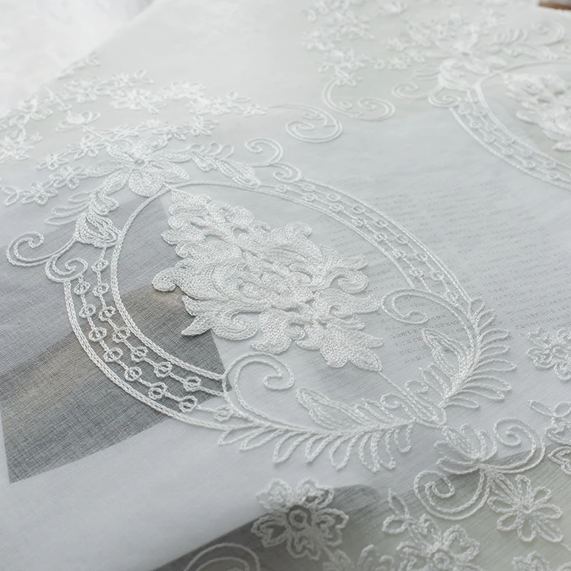 white ZISIZ вышитый белый тюль, занавески для гостиной, Европейская вуаль, отвесные занавески для спальни, кружевные занавески, тканевые занавески - Цвет: white