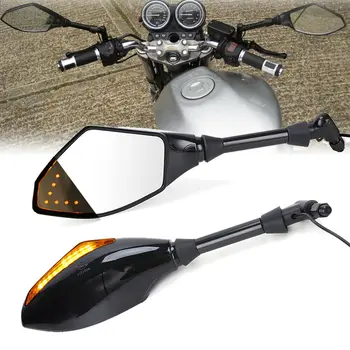 

8/10mm adapter Motorcycle mirrors with LED turn signals integrated lights for Honda Kawasaki Yamaha Ducati Street Scooter Bikes