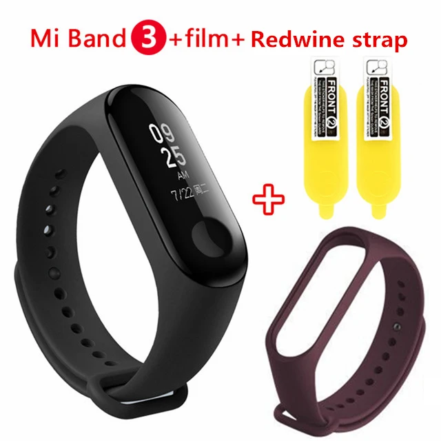 Origina Xiaomi mi Band 3 Смарт-Браслет фитнес-браслет mi Band 3 сенсорный экран частота сердечных сокращений смарт-браслет для Android IOS - Цвет: add redwine strap