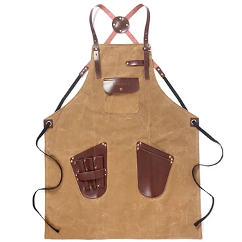 

Barber Apron Men Women Waxed Canvas Apron for Hairdresser Leather Pockets Unisex Vintage Salon Apron