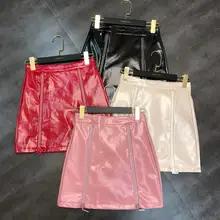 Осень новая двойная молния цвет страз лакированная кожа Глянцевая юбка