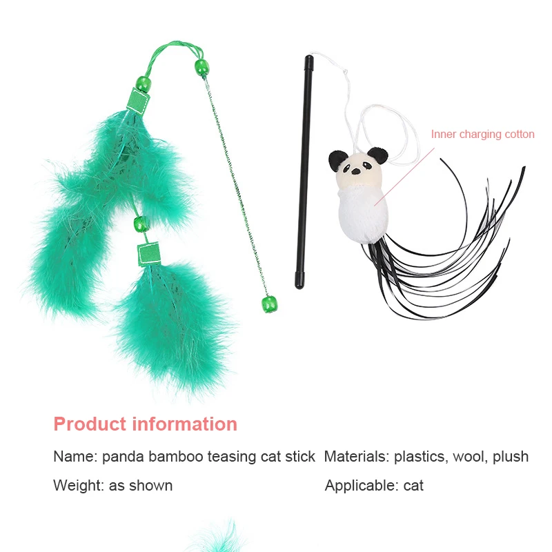 

1Pc Cat Interactive Toy Stick Feather Wand Panda Bamboo Teasing Funny Cat Stick Toys Plastic Artificial Cat Teaser Pet Supplies