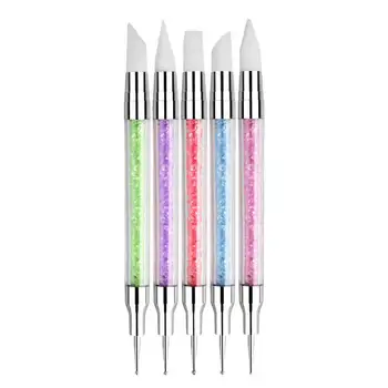 

5pcs 2 Way Crystal Silicone Head Nails Dotting Rhinestone Tools Nail Art Paint Sculpture Pen Design Acrylic Tassels Brushes