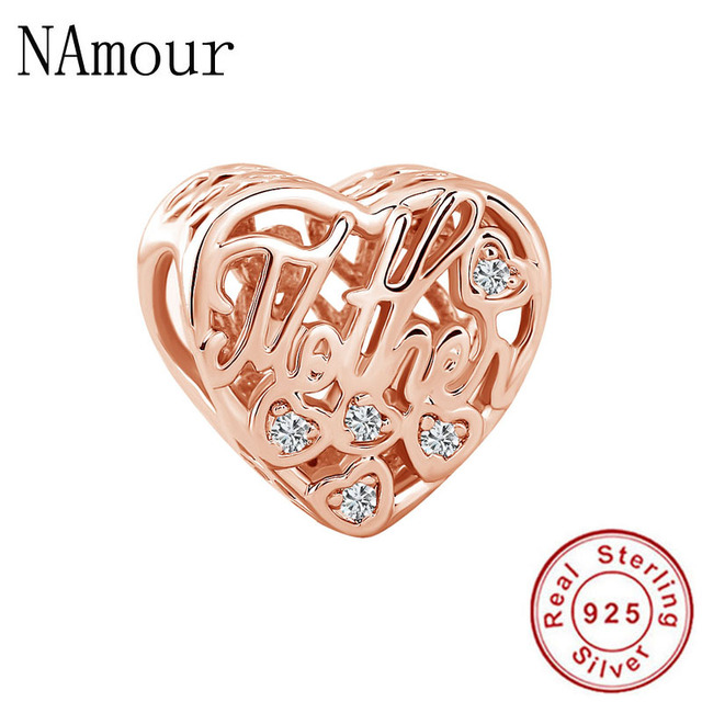 925 Sterling Silver Beads Charm Rose Gold Mother Son Family Tree  Charms Fit Original Pandora Bracelets Women Jewelry