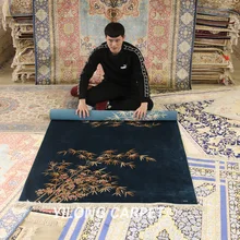 YILONG 4'x6' Павлин зеленый бамбуковый ковер китайское декоративное искусство ручной работы шелковый ковер