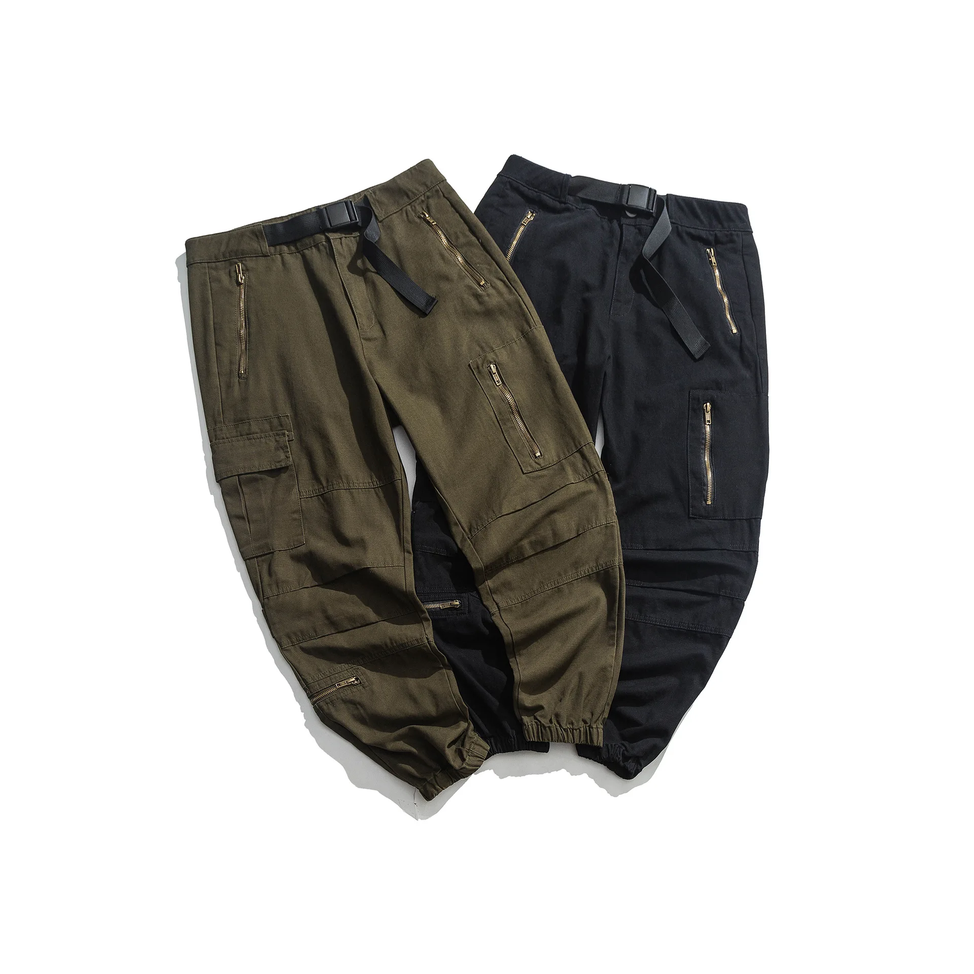 

City Where the Product Origional New Style Zipper Decorations Lace-up Men Capri Skinny Pants Loose-Fit Men's Trousers