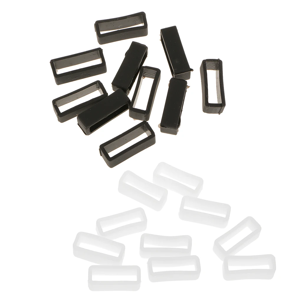 20pcs White Black Rubber Silicone Watch Band Loop Strap Holder Keeper 22mm